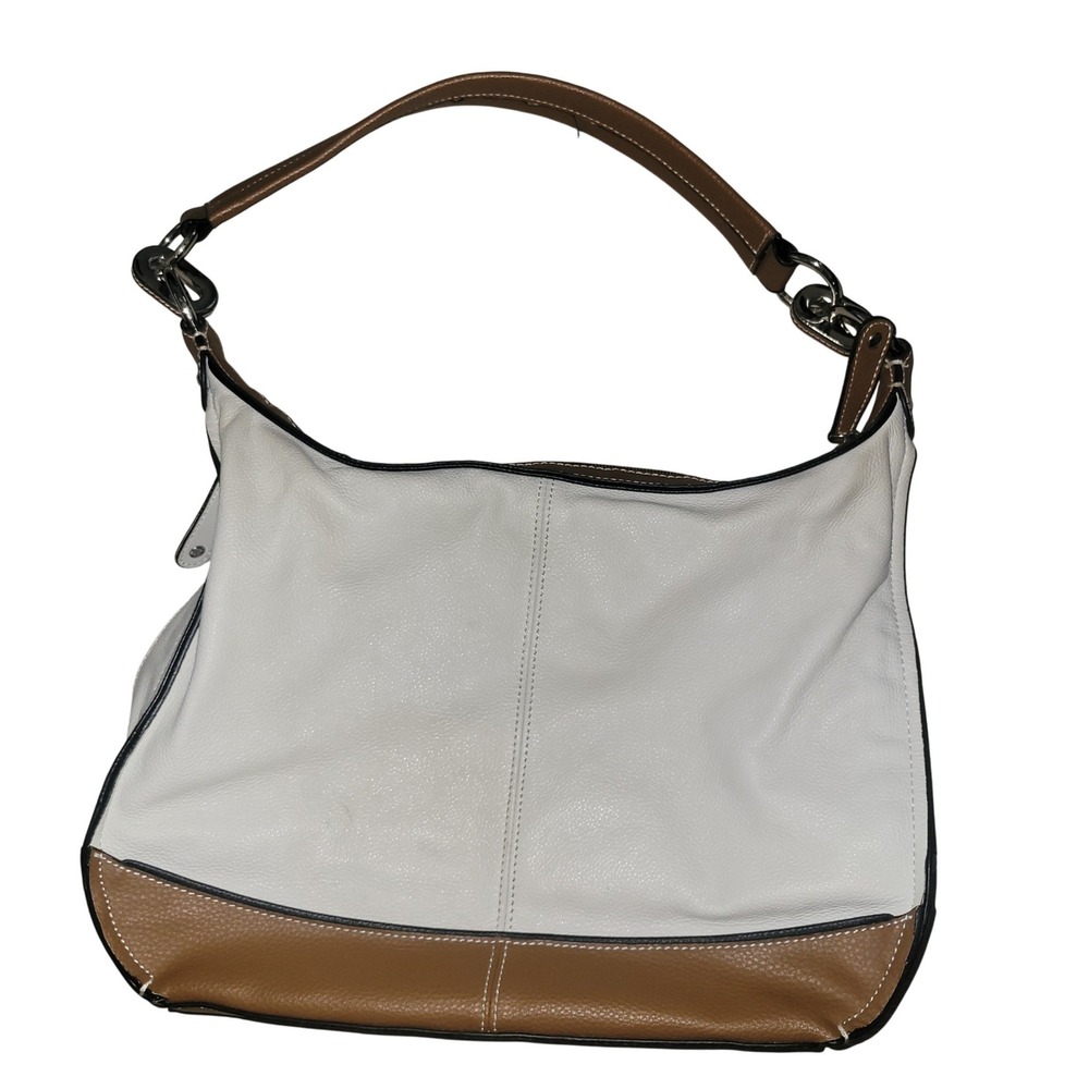 Tignanello Leather Hobo Shoulder Bag White Brown Contrast Stitching contemporary